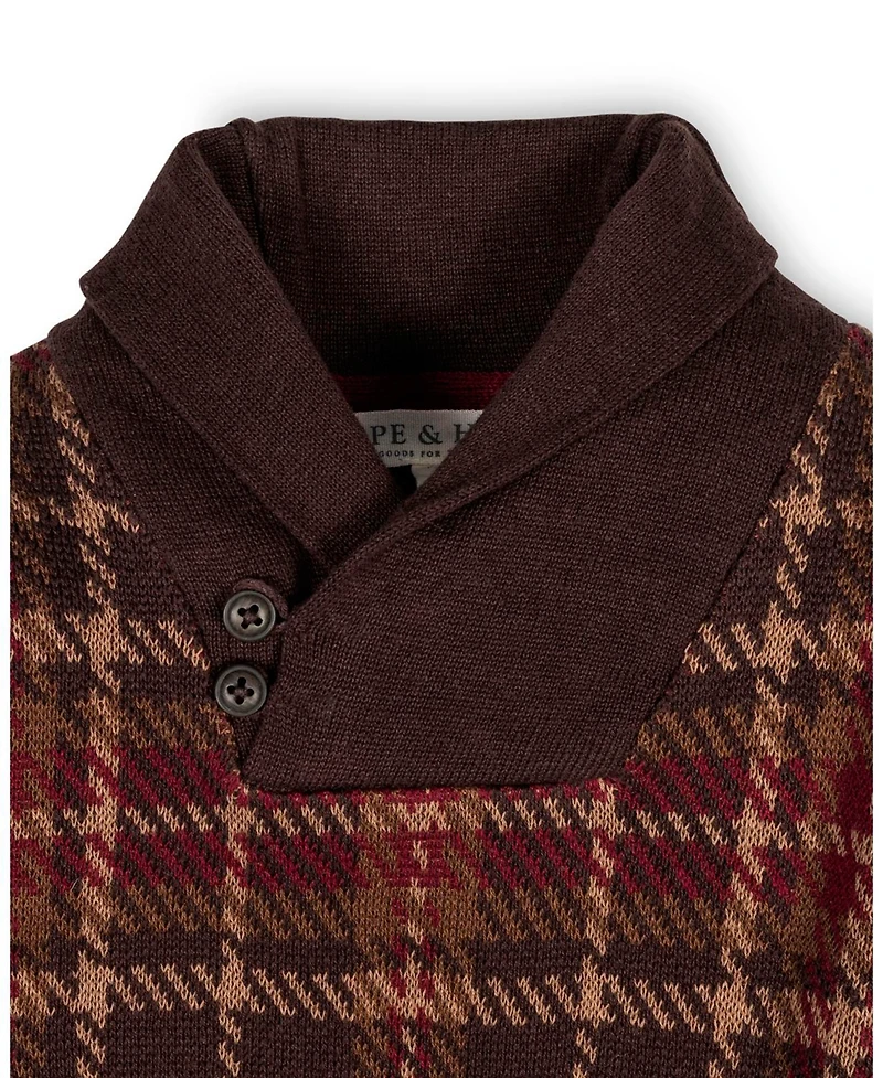 Hope & Henry Little and Big Boys' Organic Long Sleeve Intarsia Shawl Collar Sweater with Elbow Patches