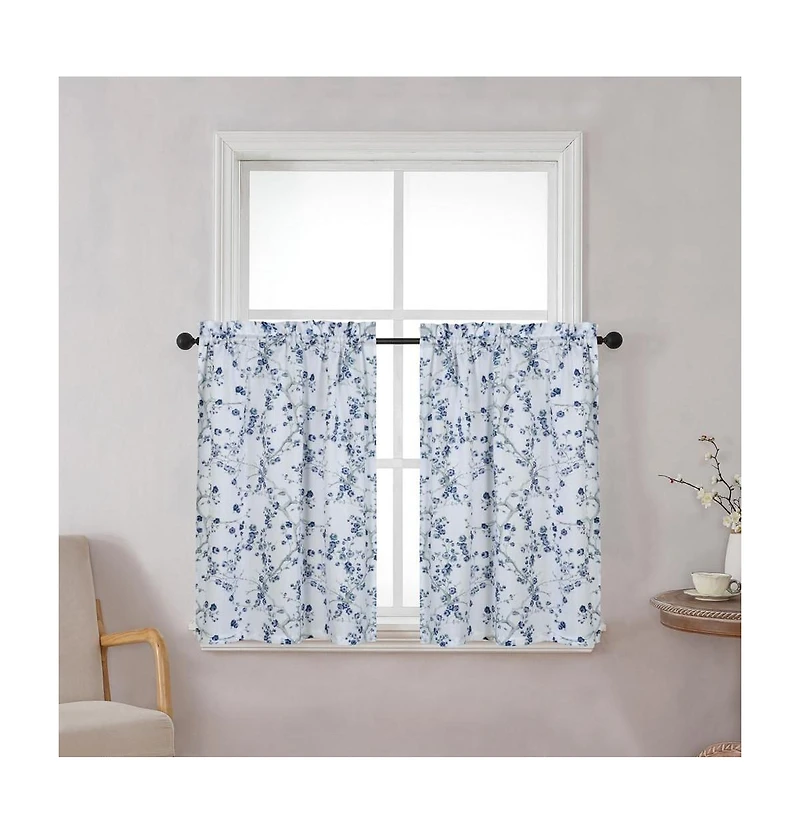 Kate Aurora Complete 3 Piece Rod Pocket Cherry Blossom Cafe Kitchen Curtain Tier & Valance Set - Rose