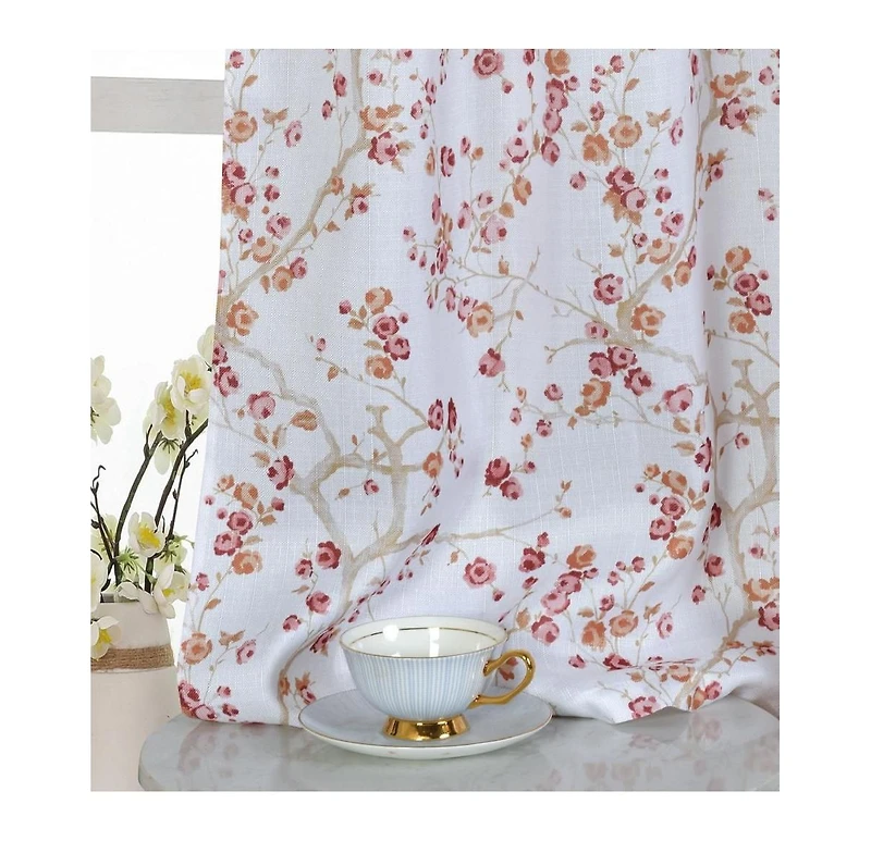 Kate Aurora Complete 3 Piece Rod Pocket Cherry Blossom Cafe Kitchen Curtain Tier & Valance Set