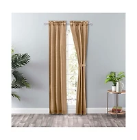 Ellis Curtain Lisa Solid Color Poly 3" Rod Pocket Cotton Duck Fabric Tailored Panel Pair with Ties 56" x 63" Tan