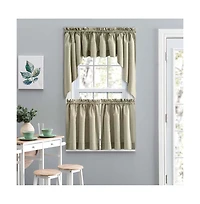 Ellis Curtain Lisa Solid Poly Cotton Duck Fabric Tailored Tiers 56"x24" for Living Rooms and Dining Rooms Mist