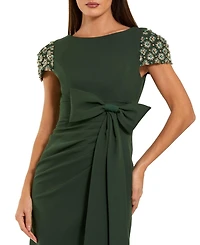 Mac Duggal Women's Beaded Cap Sleeve Crepe Gown With Bow and Slit