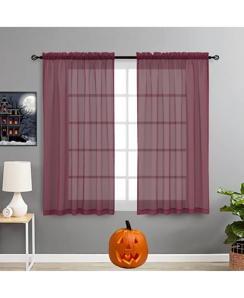 GoodGram 2 Piece Spooky Halloween Decor Organ Blood Burgundy Colored Rod Pocket Sheer Voile Window Curtains - 63 in. Long