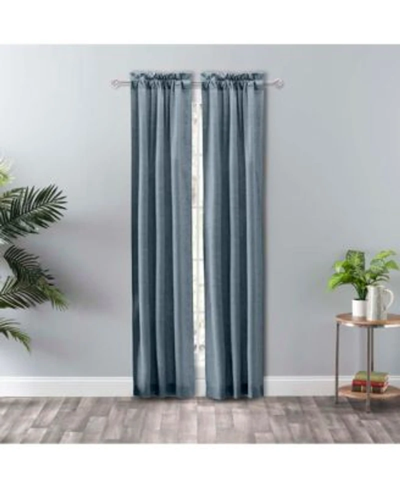 Ellis Curtain Lisa Solid Poly Cotton Duck Fabric Tailored Panel Pair With Ties 56 X22 X Dusty Blue