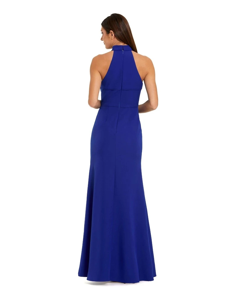 Mac Duggal Women's Halter Neck Crepe Column Floral Detail Gown