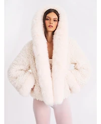 Miss Circle Women's Jumbo Kali White Faux Shearling Fur Trimmed Coat