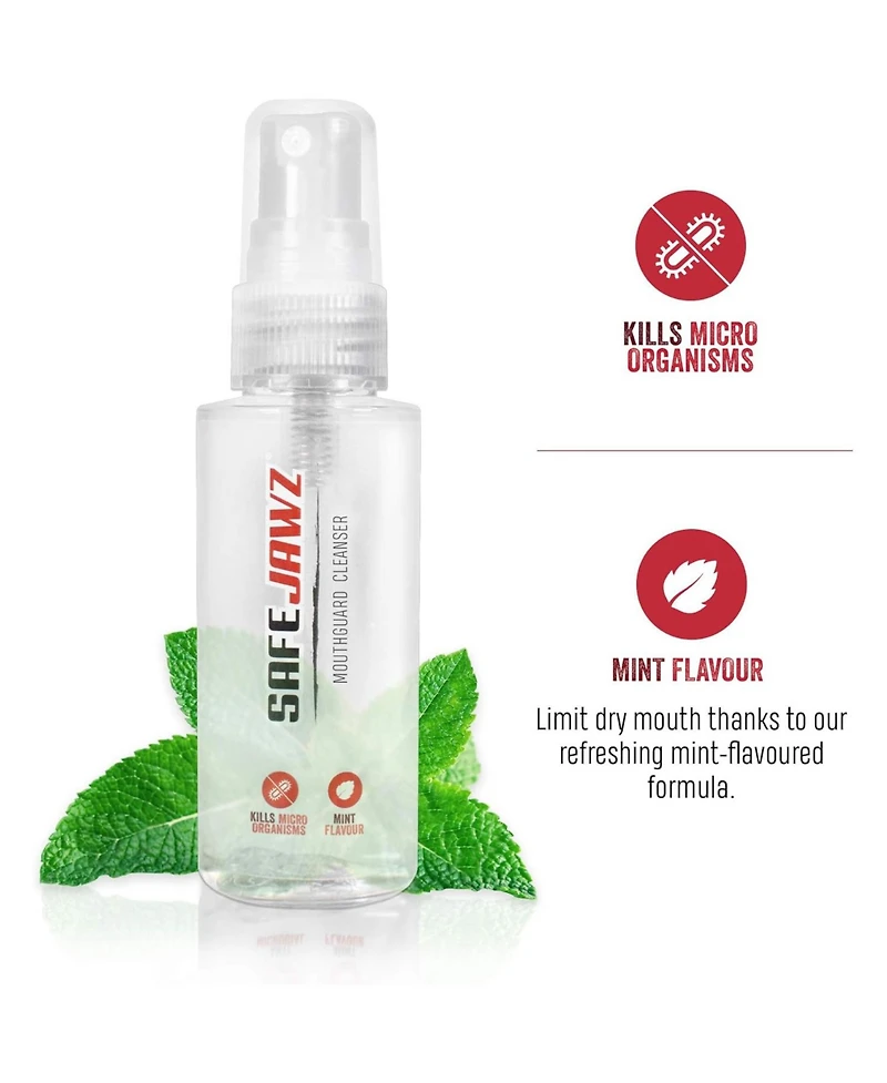 SafeJawz Extro Dual Layer Sports Mouth Guard and Disinfectant Spray Bundle for Basketball, Football, Mma, Hockey, Wrestling - Junior Goldie