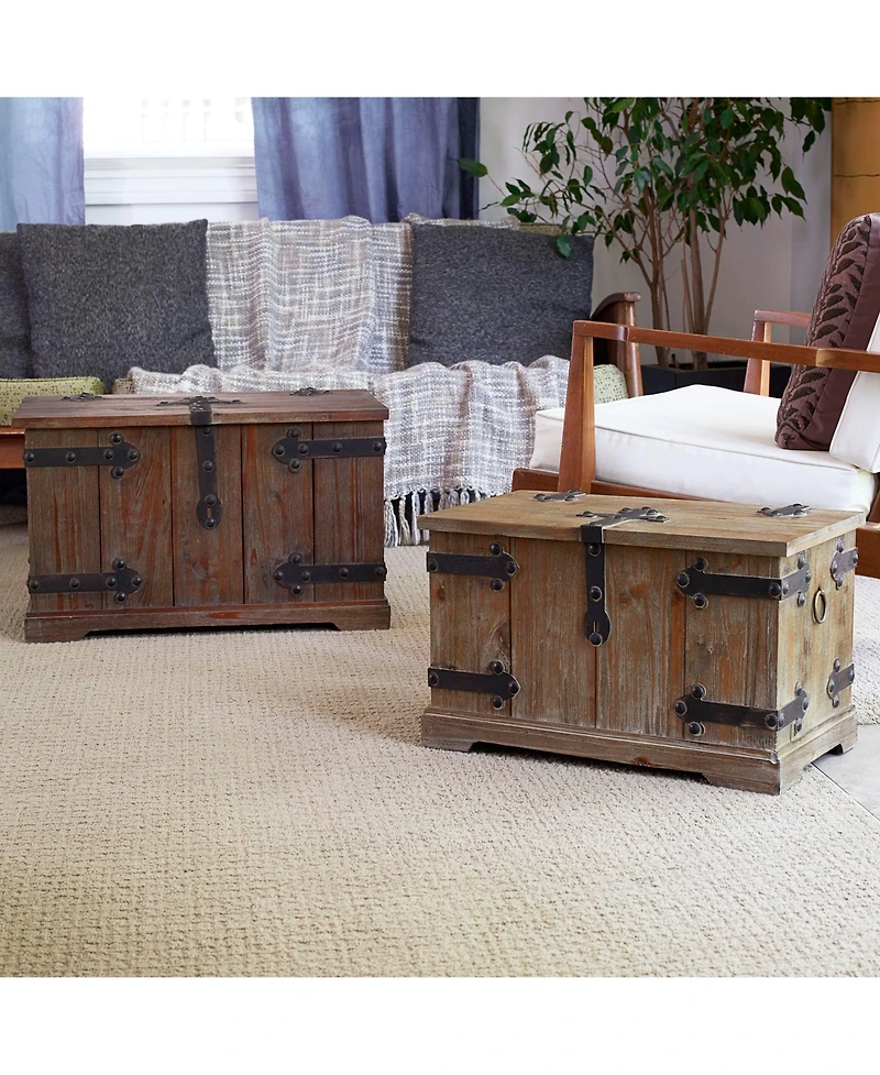 Household Essentials 2 Piece Decorative Trunks, Victorian Set, Small and Large, Chinese Fir Wood