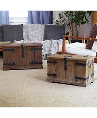 Household Essentials 2 Piece Decorative Trunks, Victorian Set, Small and Large, Chinese Fir Wood