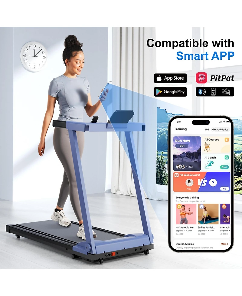 Deerrun Treadmill with 5% Incline, 300lbs Capacity Folding Small Treadmills for Home Portable Running Treadmill with Handles
