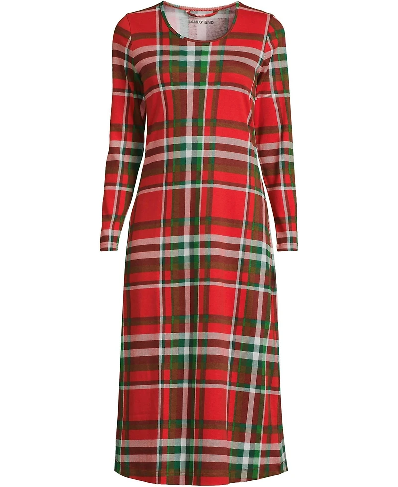 Lands' End Women's Tall Cotton Long Sleeve Midcalf Nightgown