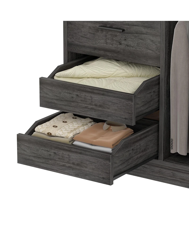 36'' Freestanding Walk-in Closet Organizer System with 3 Drawers, Heavy Duty 2 Hanging Rods & Shelves