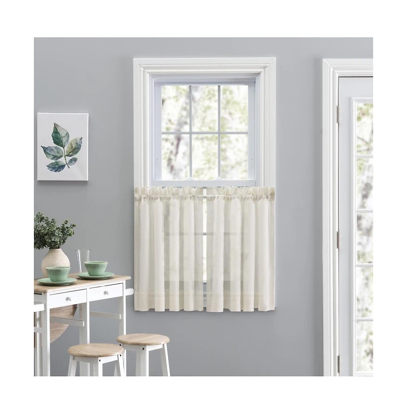 Ellis Curtain Cotton Voile 1.5" Rod Pocket Tailored Tier Pair for Windows 80" x 36" Natural