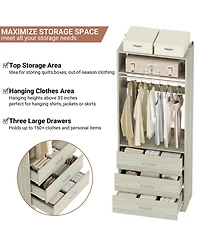 Freestanding 2FT Closet System with 3 Wooden Drawers, 24'' Organizer Hanging Rod & Shelves