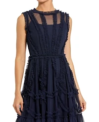 Mac Duggal Women's Mesh Micro Ruffle High Neck Mini Dress