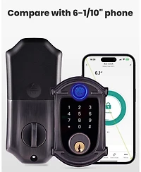 Keyless-Entry Deadbolt Smart Lock with Fingerprint, Keypad, Key Fob, Smartphone Bluetooth Control, Auto-Lock, IP56 Waterproof, Venetian Bronze