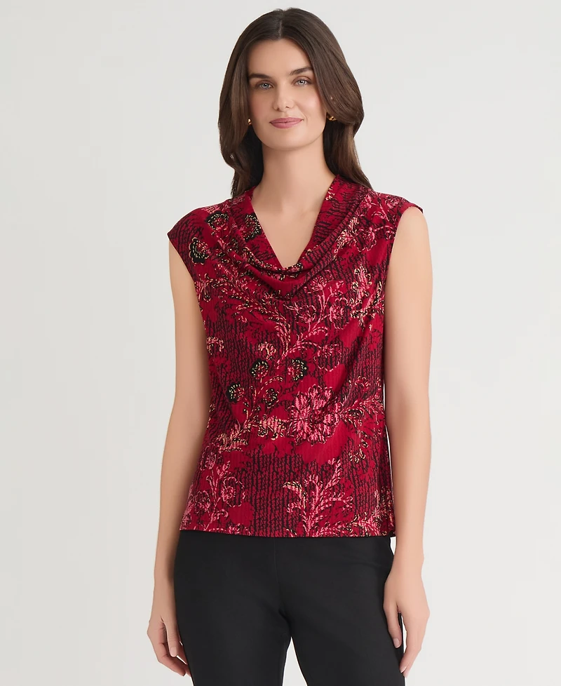 Kasper Petite Floral Printed Cowl Neck Top