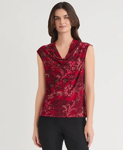 Kasper Petite Floral Printed Cowl Neck Top