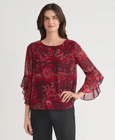 Kasper Petite Floral Print Ruffle Sleeve Top