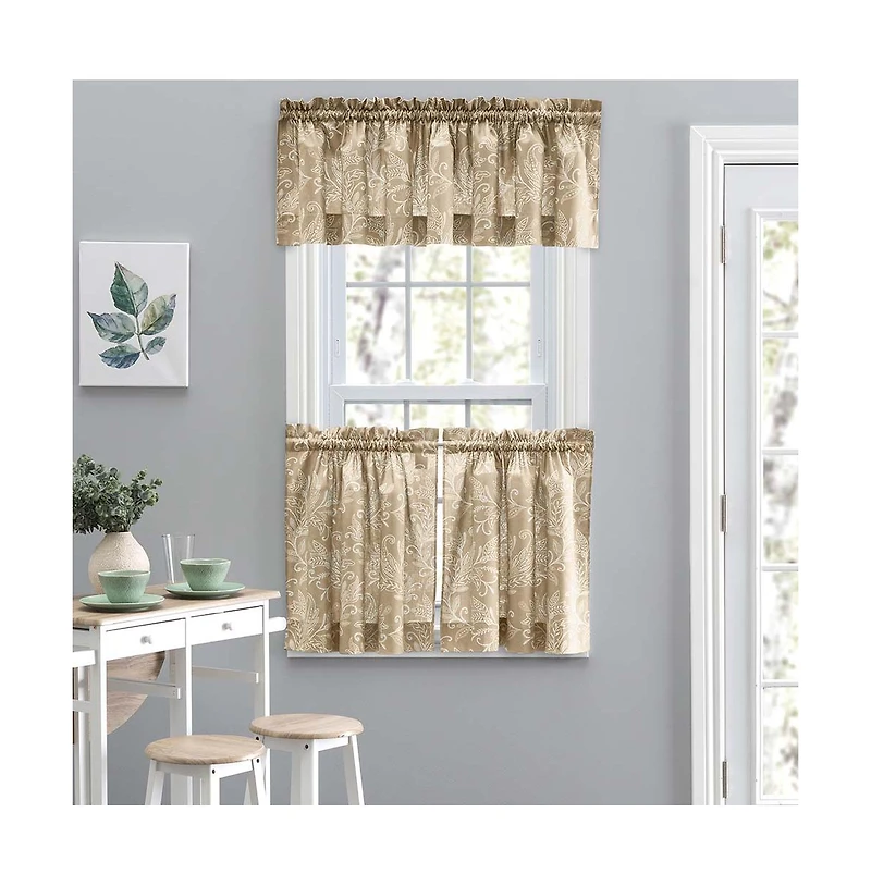 Ellis Curtain Lexington Leaf Pattern on Colored Ground Curtain Tiers 56"x24" Tan
