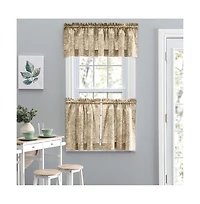 Ellis Curtain Lexington Leaf Pattern on Colored Ground Curtain Tiers 56"x24" Tan