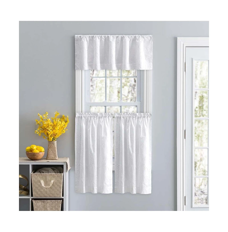 Ellis Eva Candlewick Floral High Quality Embroidery Tailored Valance 3" Rod Pocket 58"x15" White