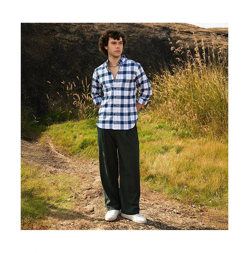 Campus Sutra Men's Navy Blue Bi-Buffalo Check Shirt