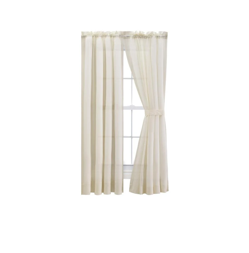 Ellis Curtain Cotton Voile 1.5" Rod Packet Tailored Curtain Panel Pair for Windows 80" x 54" Natural