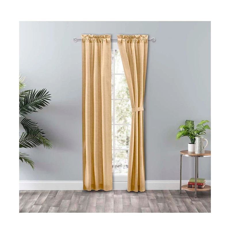 Ellis Curtain Lisa Solid Color Poly Cotton Duck Fabric Tailored Panel Pair with Ties 56" x 63" Butter