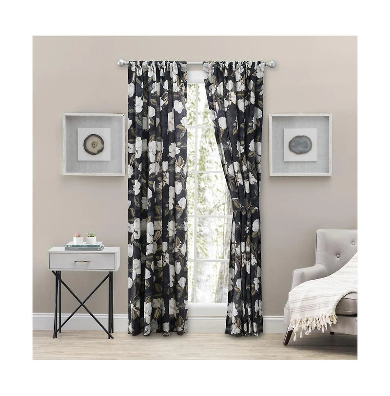 Ellis Curtain Magnolia Lined 3" Rod Pocket Curtain Panel Pair with Tiebacks 100" x 63