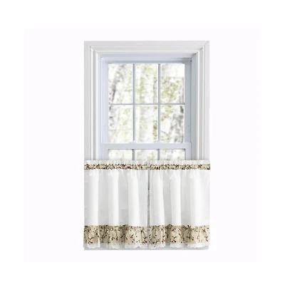 Ellis Curtain Cherries Ruffled 1.5" Rod Pocket Window Curtain Tiers 58"x30" Natural