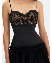 Miss Circle Women's Umra Black Contrast Lace Sweetheart Gathered Mini Dress