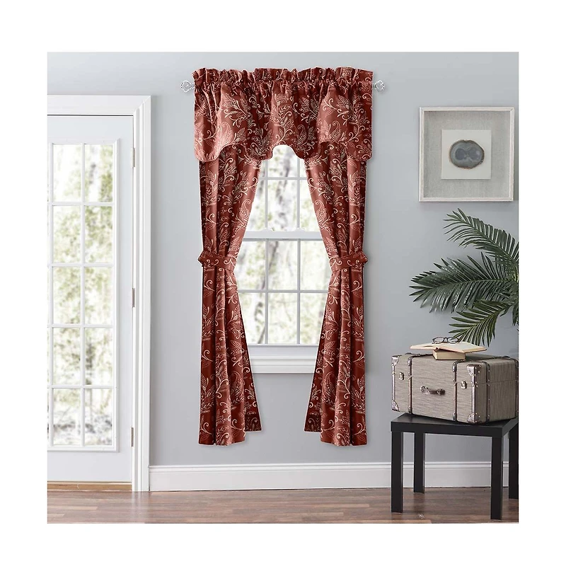 Ellis Curtain Lexington Leaf Pattern on Colored Ground Scallop Valance 58"x15" Brick