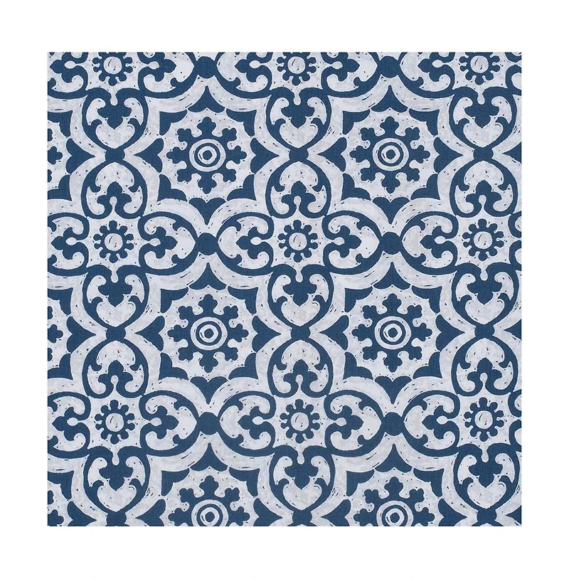 Ellis Athens Printed Tile Design on a Ground 3" Rod Pocket Premium Scallop Valance Lined 50"x16" Navy