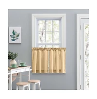 Ellis Stacey Solid Color Window 1.5" Rod Pocket High Quality Fabric Tailored Tier Pair 56"x24" Almond