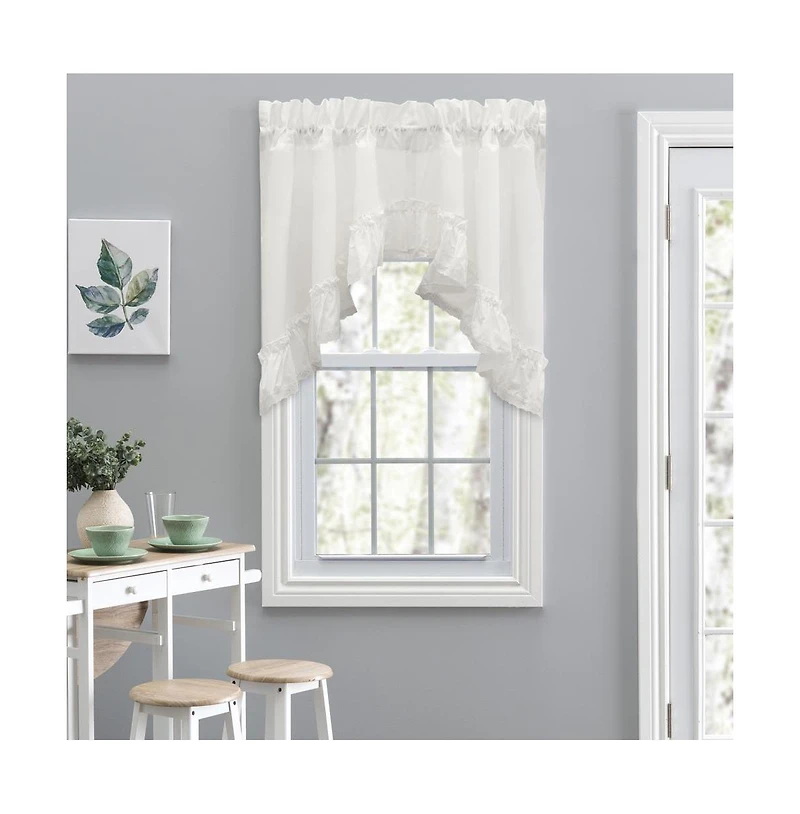 Ellis Curtain Madelyn Ruflled Victorian 1.5" Rod Pocket Swag for Windows Lace Edge 82" x 38" Natural