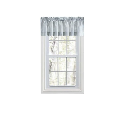 Ellis Curtain Plaza Classic Ticking Stripe Printed on Natural Ground 1.5" Rod Pocket Tailored Valance 58" x 15" Blue