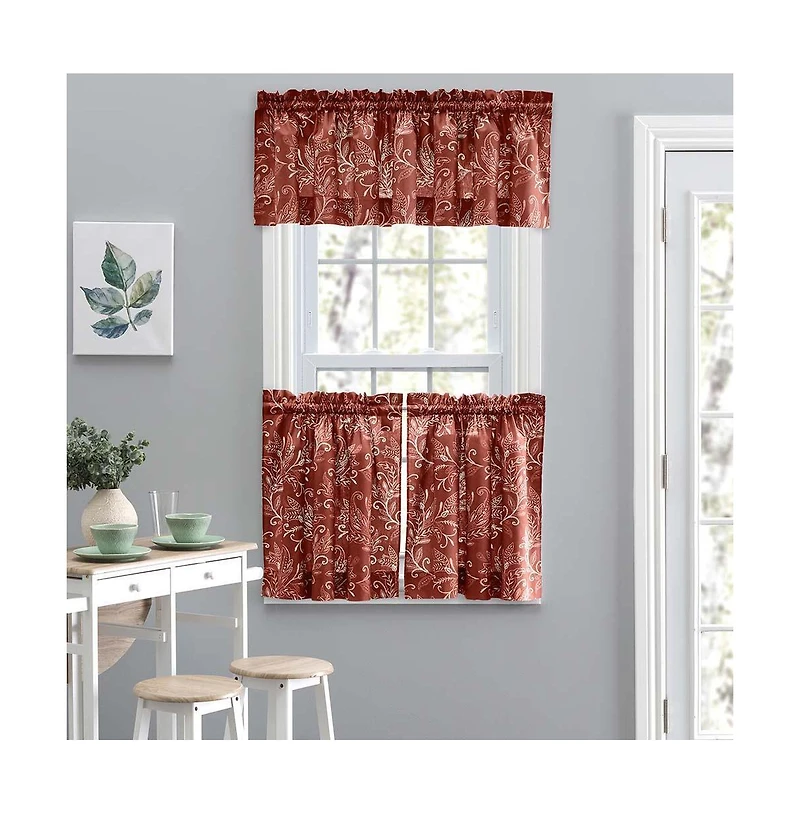 Ellis Curtain Lexington Leaf Pattern on Colored Ground Curtain Tiers 56"x24" Brick