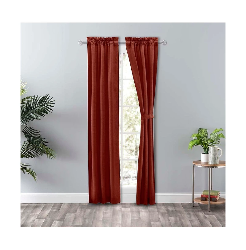 Ellis Curtain Lisa Solid Color Poly 3" Rod Pocket Cotton Duck Fabric Tailored Panel Pair with Ties 56" x 63" Red