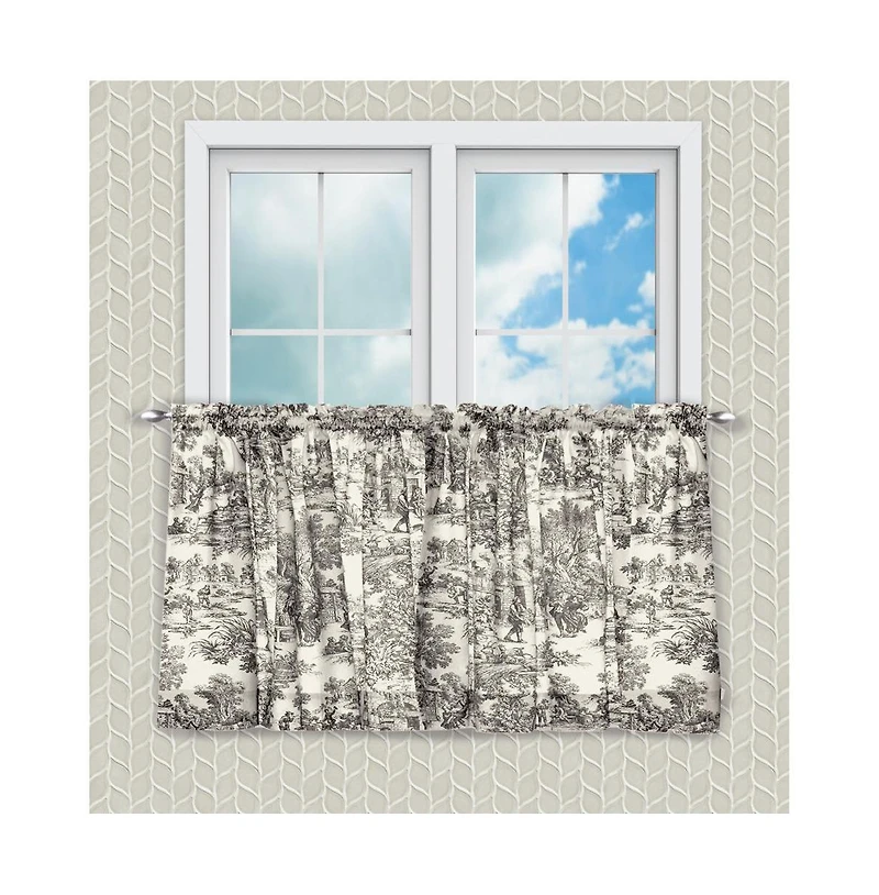 Ellis Curtain Victoria Park Toile Room Darkening Rod Pocket Window Curtain Panel - 68 x 63, Black