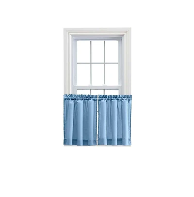 Ellis Stacey 1.5" Rod Pocket High Quality Fabric Solid Color Window Tailored Tier Pair 56"x24" Slate
