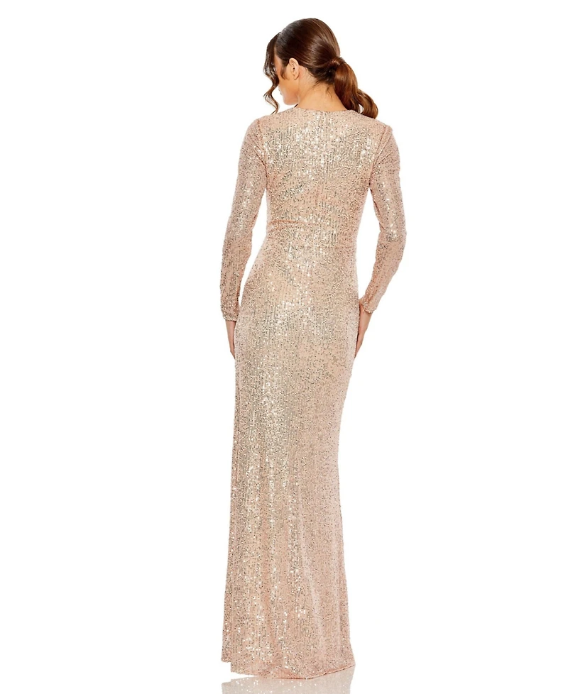 Mac Duggal Women's Sequined Long Sleeve Side Knot Gown