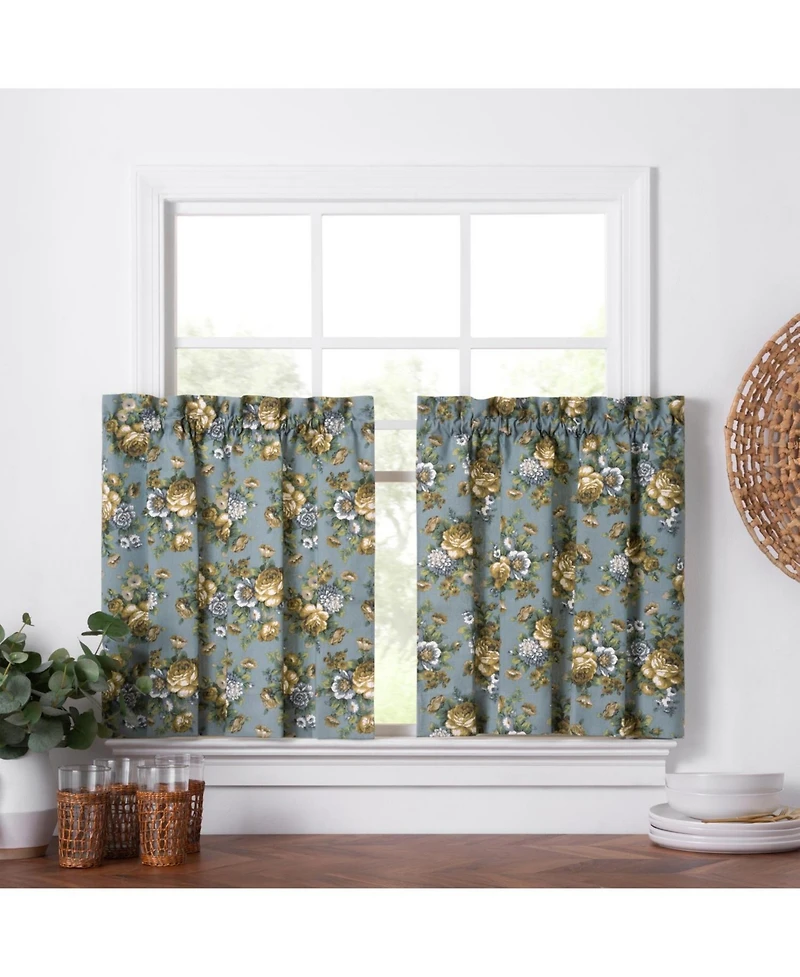 Ellis Bella Rose Stylish Medium Scale Printed Floral Pattern 1.5" Rod Pocket Tier 56"x36" Wedge