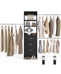 Aheaplus 5-8FT Adjustable Closet Organizer System with 3 Drawers & Hanging Rods, Clothes Rack for Organization