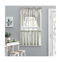 Ellis Curtain Plaza Classic Ticking Stripe Printed on Natural Ground 1.5" Rod Pocket Tailored Tiers 56" x 24" Sage