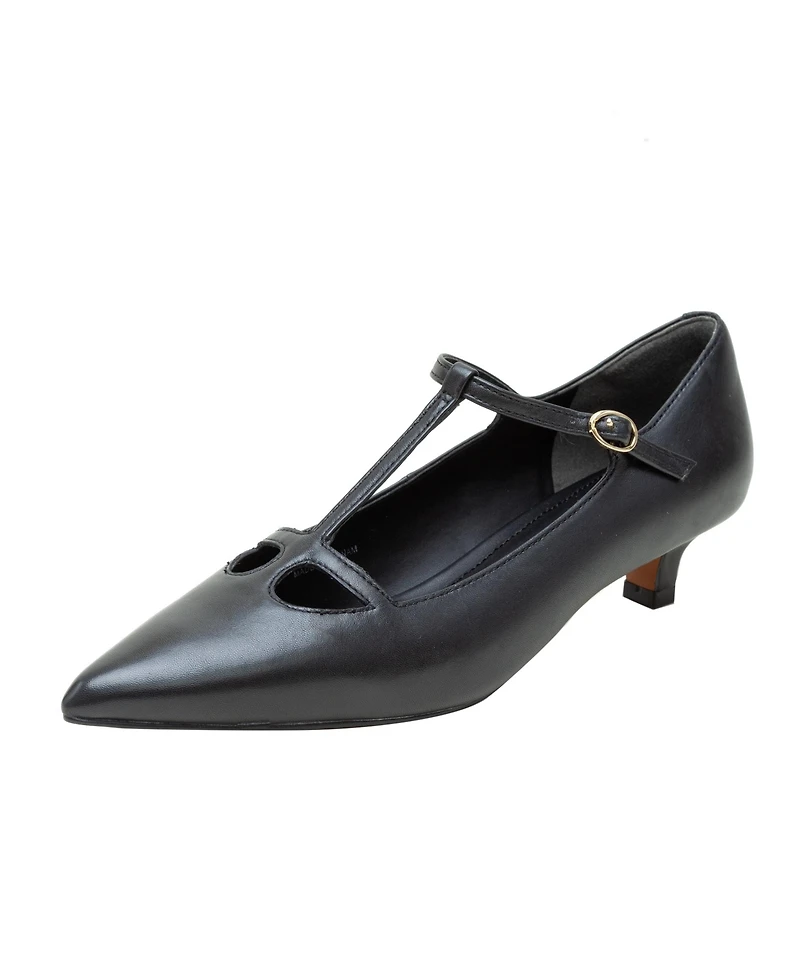 Celia | Pointed toe T-Strap Kitten Heel Pump
