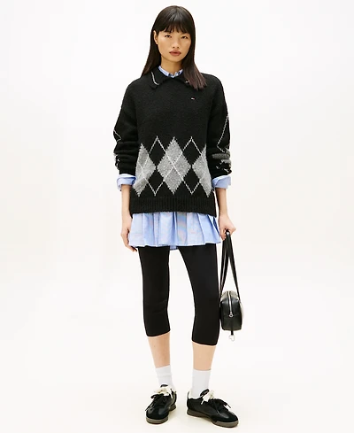 Tommy Jeans Women's Oversized Argyle Polo Collar Sweater
