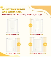 PawHut 30"-41" Dog Gate w/ Cat Door, 3-Inch & 5.5-Inch Extension Kit, 37" H
