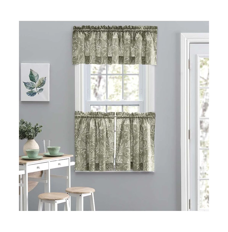 Ellis Curtain Lexington Leaf Pattern on Colored Ground Curtain Tiers 56"x36" Sage