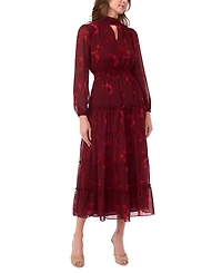 Msk Women's Long-Sleeve Keyhole Mock Neck Tiered Maxi Dress